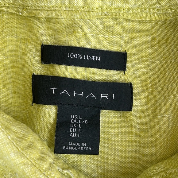 Tahari 100% Linen Roll Tab Sleeves Shirt, vibrant yellowish green color Size L - Picture 7 of 7